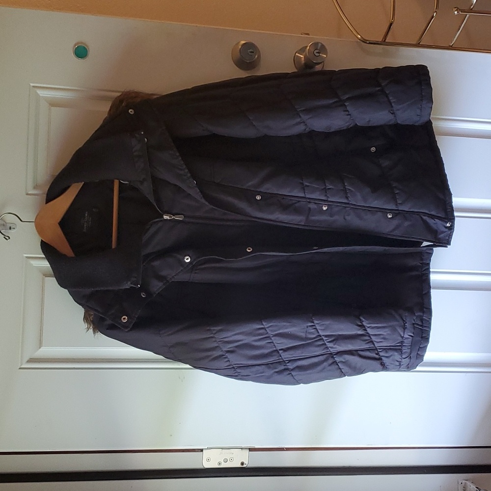 Women's 2x Black Quilted Jacket with Fur Trimmed Removable Hood